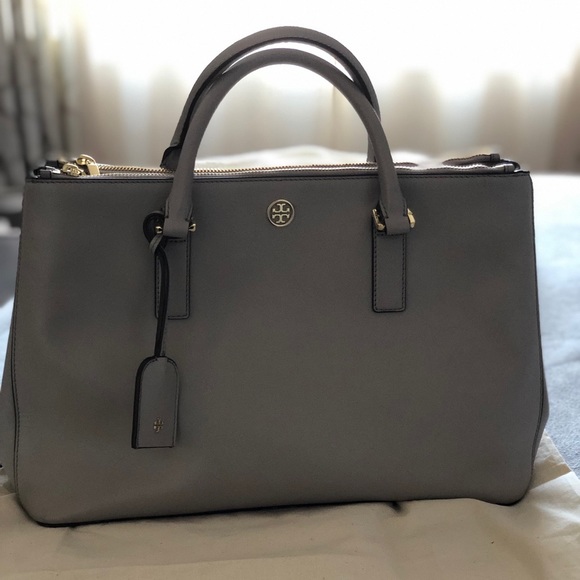 Tory Burch Double Zip Robinson Tote in Storm Grey - Picture 1 of 7